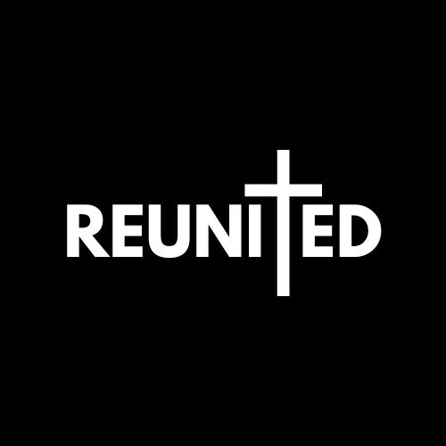 Reunited logo: the word REUNITED in white on black, with the T drawn as a cross