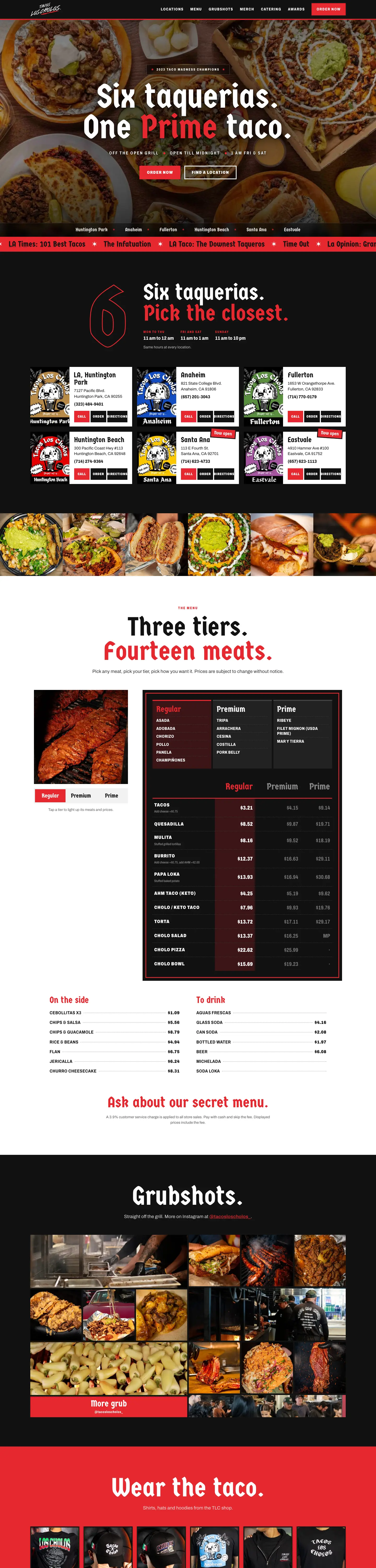 Tacos Los Cholos website homepage